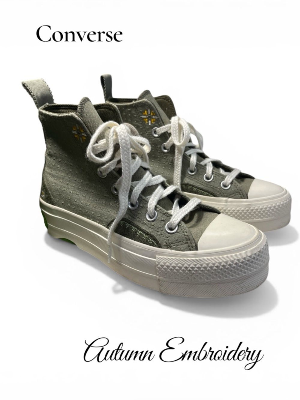 EUC Converse Chuck Taylor All Star Lift Platform Autumn Embroidery High Top